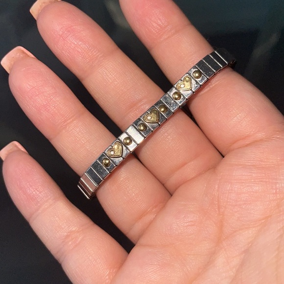 Y2K vintage sterling silver stretch bracelet with 18K gold hearts and circles - Picture 3 of 6